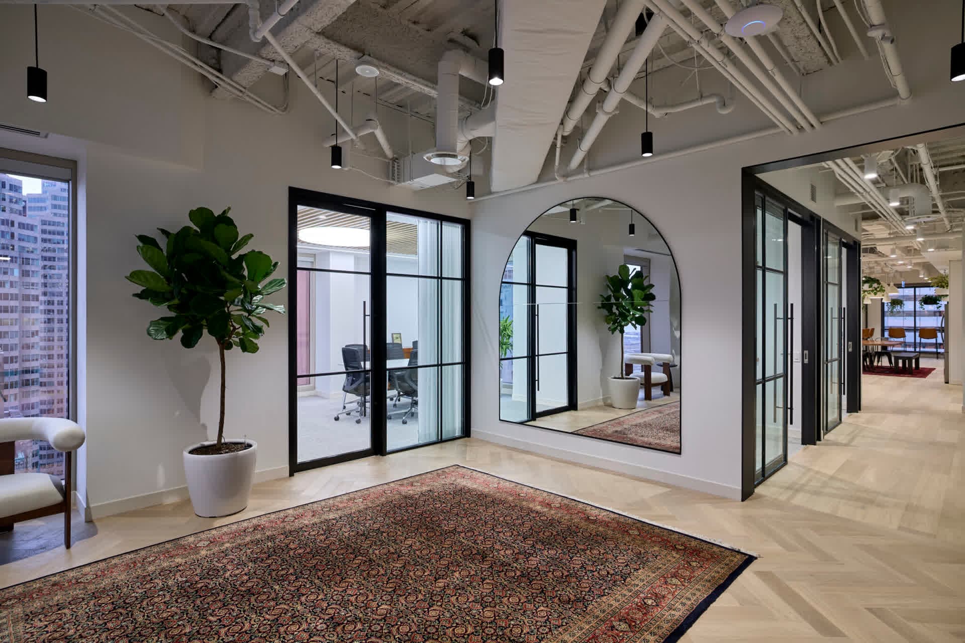 A counsel boardroom looking toward the windows.